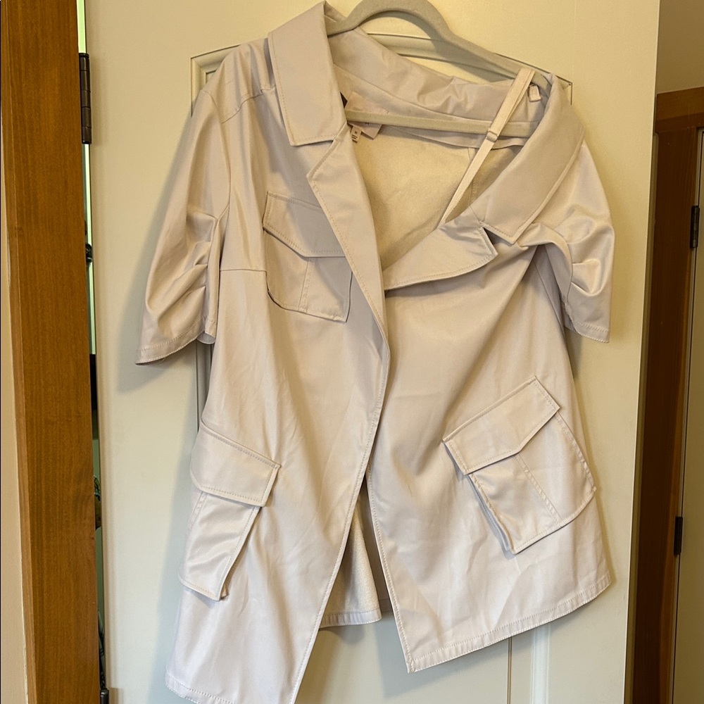 cinq a sept Light Beige Short-Sleeve Trench Coat faux leather. Buttery soft